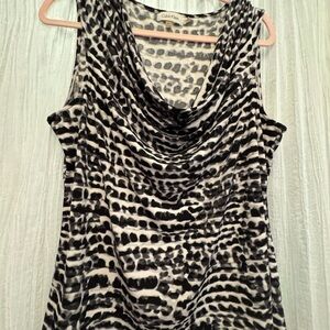 Calvin Klein Black and White Ruched Sleeveless Blouse
